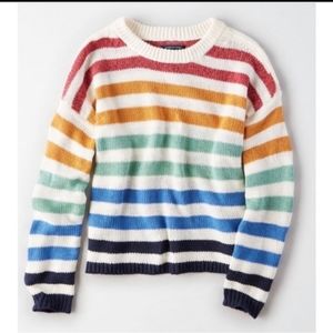 AEO Rainbow Striped Cotton Crew Pullover Sweater
